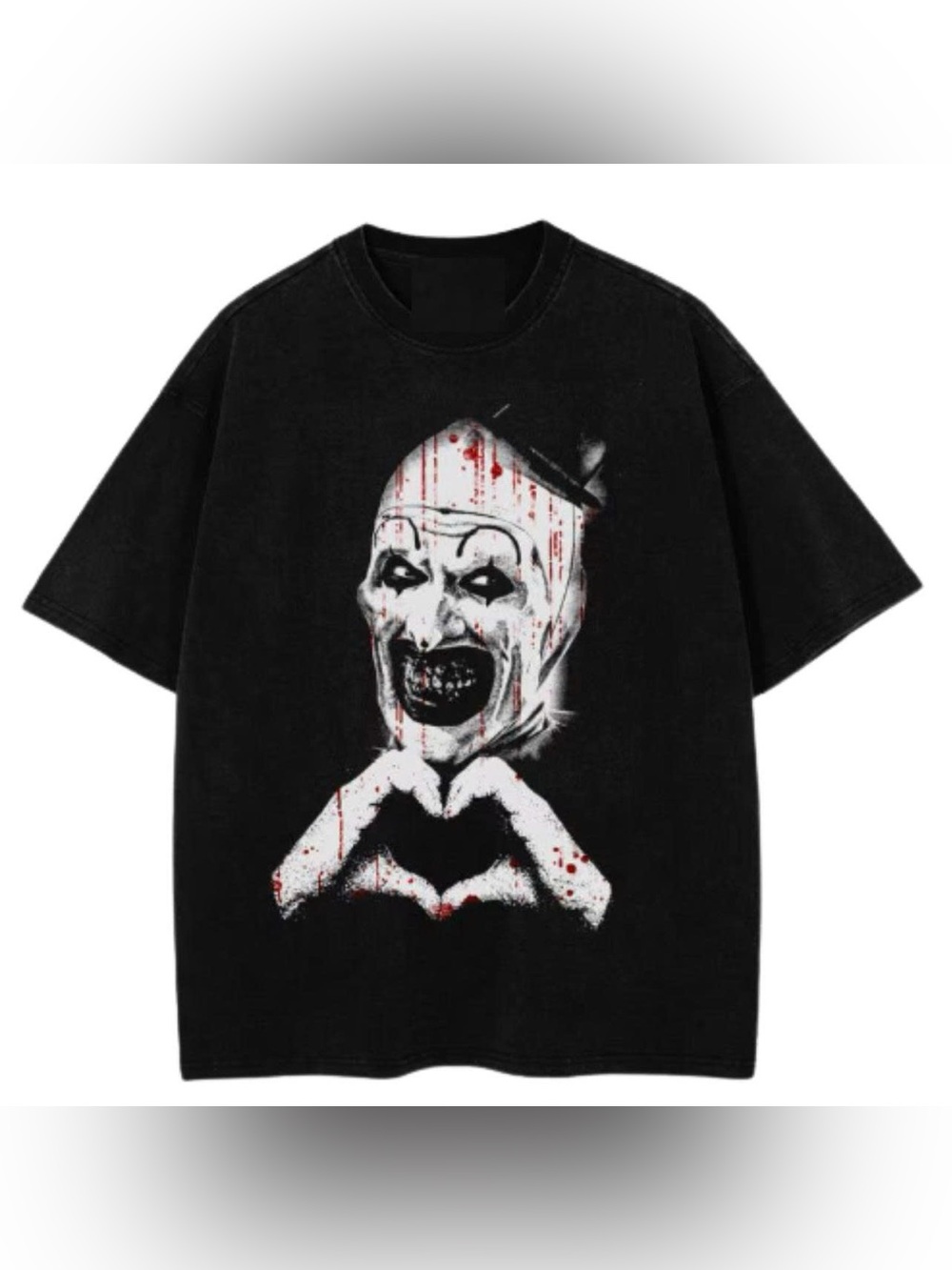 Gildan Black Short Sleeve Tee with White and Red Horror Clown Graphic
